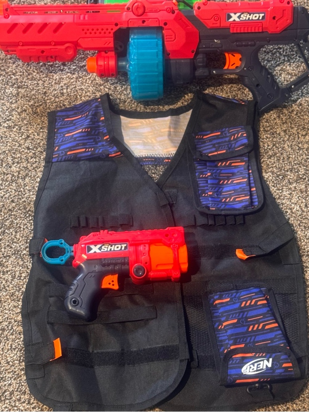 2 Nerf X-Shot Red and Black Tactical Vest with Red Blaster